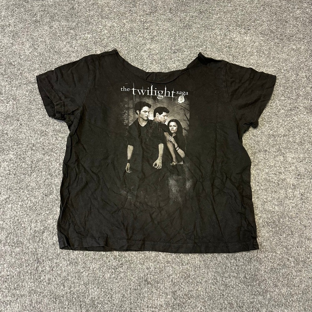 Twilight T-Shirt Womens Size M Black Graphic Movie Promo Cut Neckline Y2K Crop